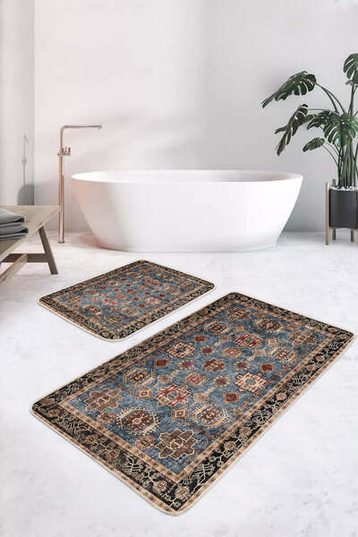 Realhomes مجموعة سجادة حمام كلاسيكية بنمط هندسي داكن غير قابلة للانزلاق وقابل...