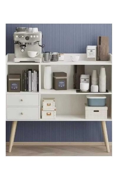 Luxury Home Coffee Cabinet with Large Surface and Open Shelves with 2 Storage Drawers 100x35x90 cm for Living Ro