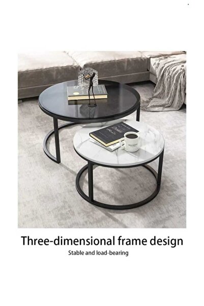 Luxury Home Coffee Tables with Simple Design, Transparent Rocky Desktop, Set of 2 Nested Tables for