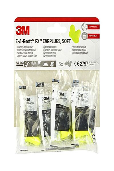 3M 10-Piece 94-105 dB E-A-RSoft FX Tapered Design Comfortable Safety Earplugs Yellow
