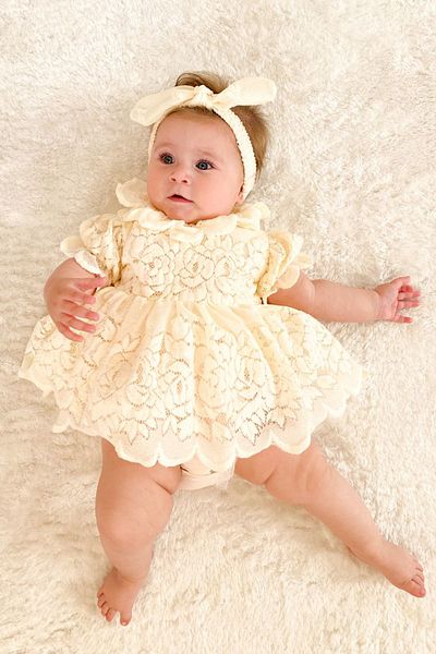 Baby Animals Baby Girl Girl Kid Birthday Party Wedding Dress Short Sleeve Bandana Ruched Lined Romper