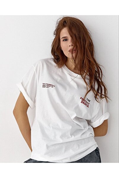 GUMMORE COLLECTİON تي شيرت نسائي من القطن بنسبة 100%، مطبوع بنقشة الفراولة، م...