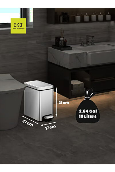 EKO Stella Slim 10l Pedal Trash Bin – Brushed Stainless Steel, Soft-close, Fingerprint-resistant