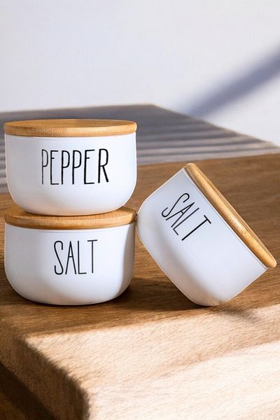 Mirilliahome Set of 3 White Glass Jars with Bamboo Lids - Spice Jar Set