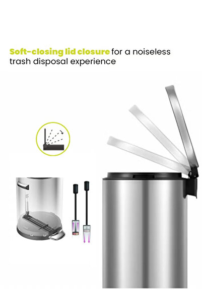 EKO Eva Series 8l Pedal Trash Bin – Brushed Stainless Steel, Soft-close, Fingerprint-resistant Bin