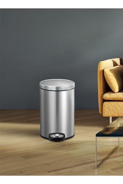 EKO Eva Series 12l Pedal Trash Bin – Brushed Stainless Steel, Soft-close Lid, Compact & Durable