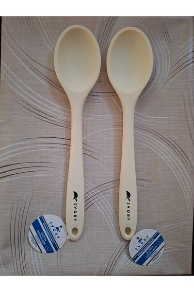 EMPA A V M Pack of 2 Ivory Fireproof Non-Stick Large Size (27.5 cm) Silicone Spoon