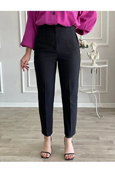 Tebessüm Life Pantaloni negri din material cu talie înaltă