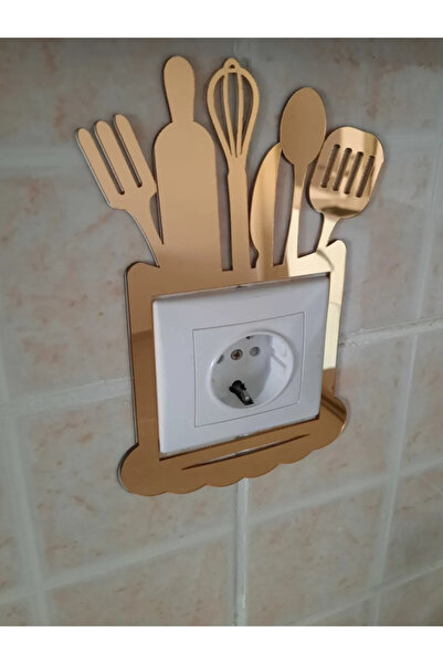 Kurtulan Lazer Tasarım Dekoratif Mutfak Priz Kenarı Süsü Altın Pleksi 1 Adet 13x20cm ( Kendinden Yapışkanlı )