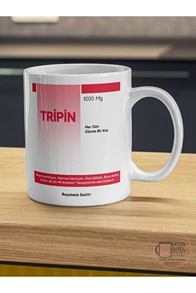 kuphane İlaç Baskılı Tripin Yazılı Esprili Kupa Bardak, Doktor, Hemşire Eczac...