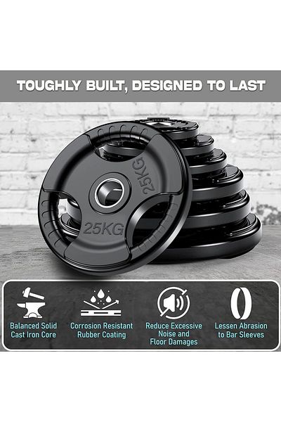 Delta Power Delta Power Fitness Olympic Weight Plates with Rubber Finish, 2" Opening and Triple Handles, 25kg