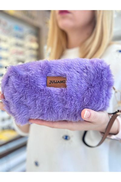 JULIANO Purple Teddy Plush Makeup and Glasses Bag
