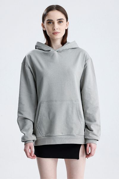 Sofist İstanbul Gray Relaxed Fit Unisex Hoodie 100% Cotton Hooded Kangaroo Pocket Solid Color