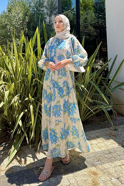 Tesettür Diyarı Women's Summer Cloth Tril Tril Floral Shirt Dress