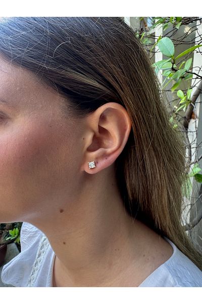 MODA Square White Stone Gold Color Steel Earrings – Stainless and Tarnish Free (5 mm)