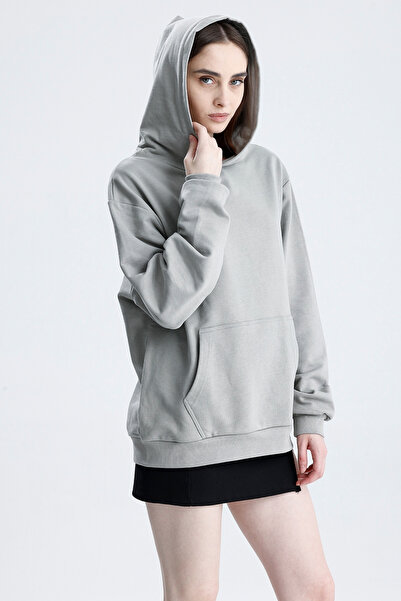 Sofist İstanbul Γκρι φούτερ με κουκούλα Unisex, 100% βαμβάκι, μονόχρωμο φούτε...