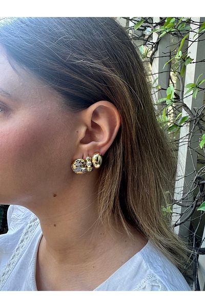 MODA Gold Steel 3-Piece Earrings for Daily and Special Occasions - Stone Model