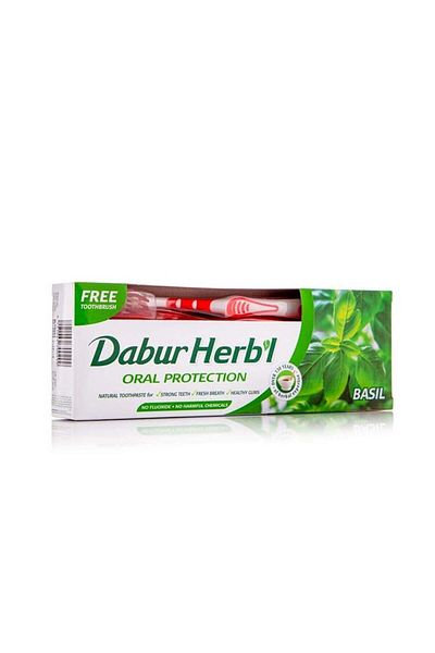 Dabur دابر معجون أسنان الأعشاب مع فرشاة برائحة الريحان - 150 جم