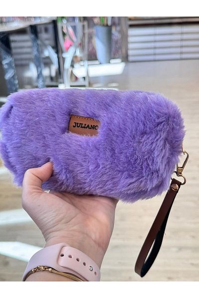 JULIANO Purple Teddy Plush Makeup and Glasses Bag