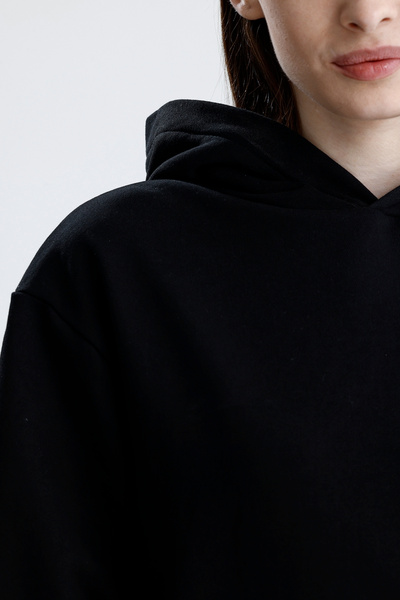 Sofist İstanbul Black Relaxed Fit Unisex Hoodie 100% Cotton Hooded Solid Color Sweatshirt with Kangaroo Pocket