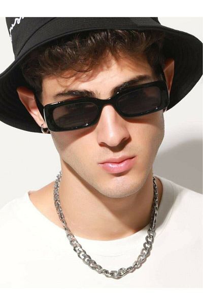 JULIANO Black Rectangular Vintage Retro Sunglasses