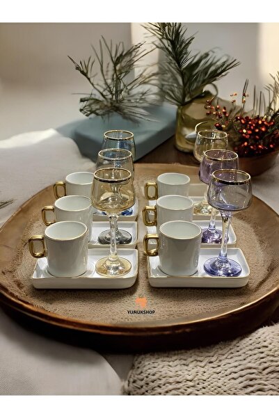 CARMEN SOFT paris Alya Serisi 6’lı Sunum Tabaklı Lüx Kahve Fincan Takımı, Tür...