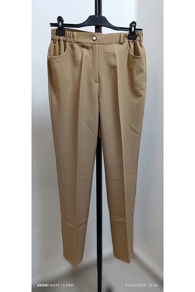 AKŞEN GİYİM Plus Size High Waist Two Pockets Sides Half Elastic Zipper Closure Salta Fabric Pants
