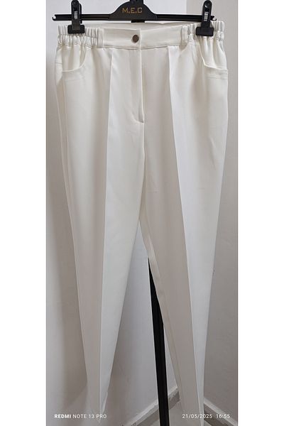 AKŞEN GİYİM Plus Size High Waist Two Pockets Sides Half Elastic Zipper Closure Salta Fabric Pants