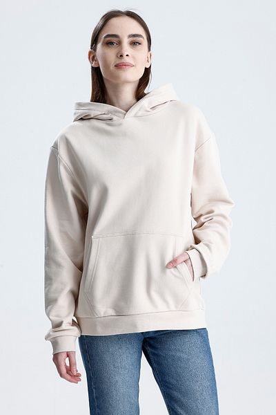 Sofist İstanbul Ecru Relaxed Fit Unisex Hoodie 100% Cotton Hooded Kangaroo Pocket Solid Color