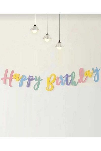 PARTİ AŞKI Macarons Happy Birthday Καλλιγραφία Σετ πανό με πολύχρωμη γραφή Happy Birthday Rainbow Concept