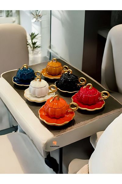 CARMEN SOFT paris 18-Piece Luxury Coffee Cup Set with Gourd Series Lid, Turkish Coffee Cup