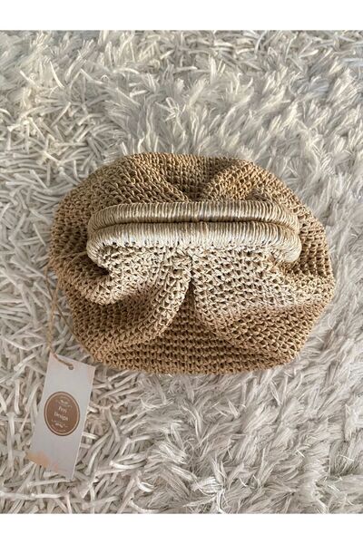 PeriStore Hasır Portföy El Örmesi Çanta Handmade 20x20cm Astarlı