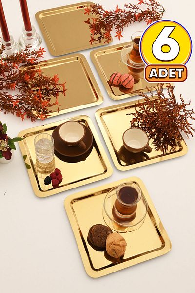 AKSESUAR EVRENİ Orlen 6-Piece Stainless Coffee and Multi-Purpose Presentation Tray Square