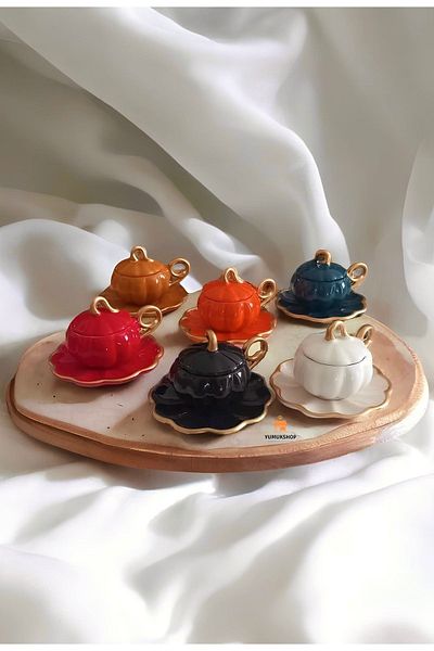 CARMEN SOFT paris 18-Piece Luxury Coffee Cup Set with Gourd Series Lid, Turkish Coffee Cup