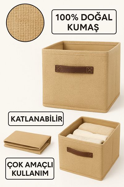 aydev home collection Jute Lidless Closet Inside Laundry Toy Organizer Folding Storage Box Organizer 30X30X30Cm