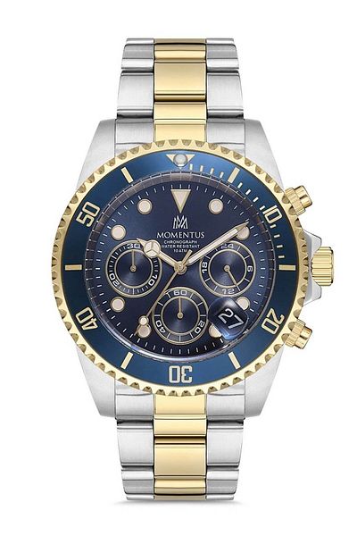 Momentus Men's Silver-Dark Blue Steel Case Oval Dial Metal Band Wristwatch Quartz Movement Analog Display m