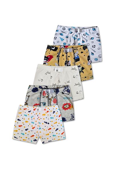 GizaKids Set de 5 lenjerie de corp boxer pentru băieți din bumbac cu modele mixte