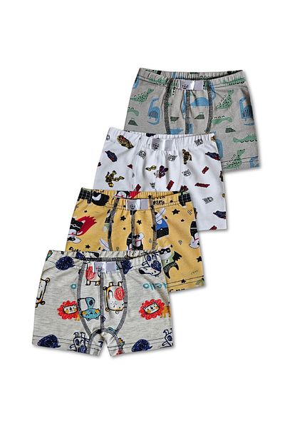 GizaKids Set de 4 lenjerie de corp boxer pentru băieți din bumbac cu modele mixte