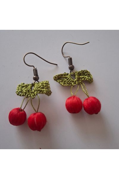 azra takı tasarım Handmade authentic red cherry, women's dangle earrings