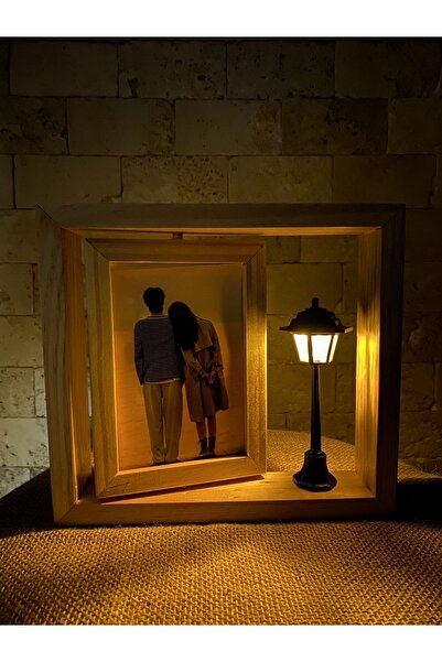 AHŞAPTAN SANAT Handmade Wooden Rotating Frame with New Street Lamp