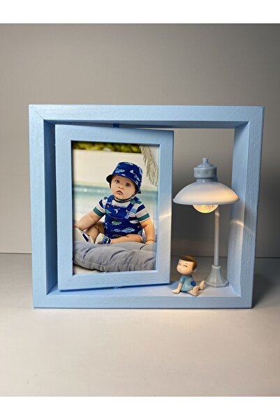 AHŞAPTAN SANAT Wooden rotating frame with boy figure lamp