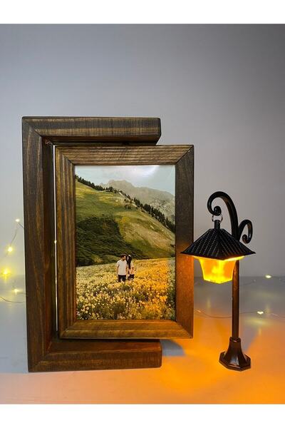 AHŞAPTAN SANAT Handmade Wooden Rotating Frame with Street Lamp