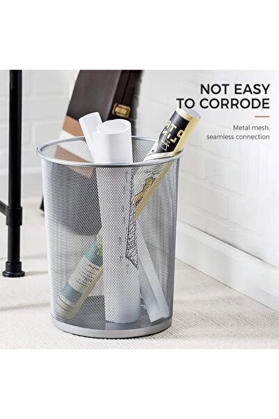 AKC Set Of 6 Silver Metal Mesh Waste Bins, Multi-purpose Trash Cans For Office, Home, Kitchen