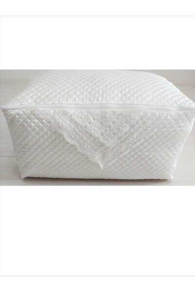 AYHOME Çeyizlik Lüks Güpürlü Kapitoneli Incili Saten Hurç Krem Renk 60 X 40x 40 Cm