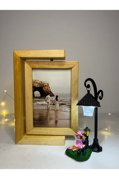AHŞAPTAN SANAT Handmade Wooden Rotating Frame with Street Lamp and Lover Figure