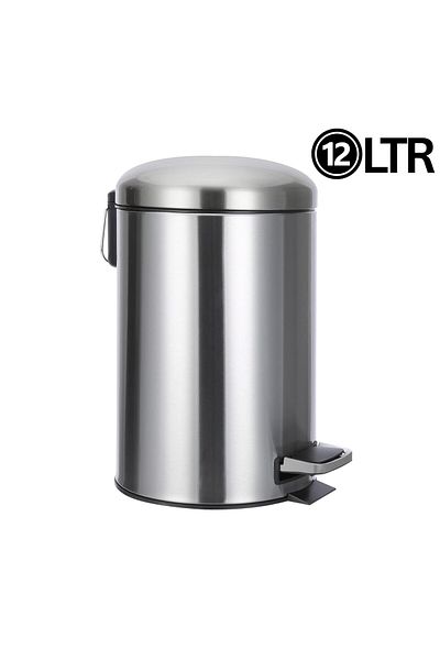 AKC 12l Stainless Steel Trash Bin – Medium Dome-lid Pedal Bin For Bathroom Or Kitchen Bin