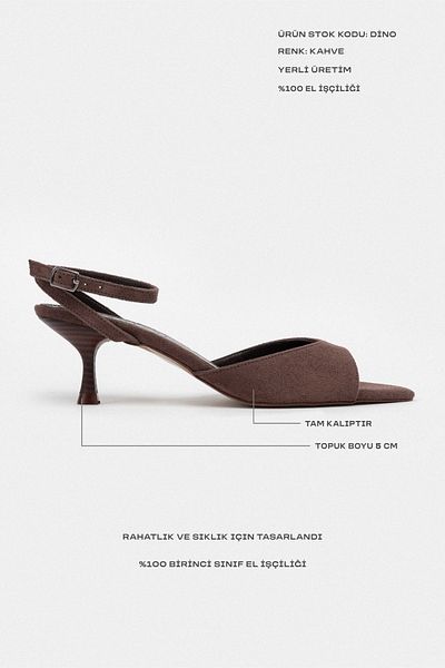 NİŞANTAŞI SHOES حذاء دينو بني من جلد الغزال بتفاصيل حزام الكاحل للنساء بكعب
