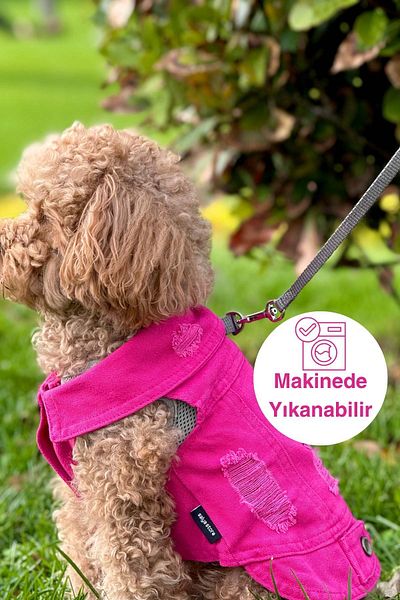 salya store Fuchsia Dog Outfit and Denim Vest - Small Breed (0-15kg)