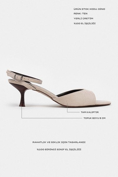 NİŞANTAŞI SHOES Pantofi cu toc pentru damă Dino Ten din piele intoarsa cu detaliu curea la gleznă