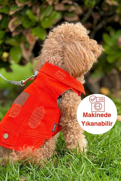 salya store Dog Apparel, Dog Denim Vest, Orange - Small Breed Dog Apparel (0-15kg)